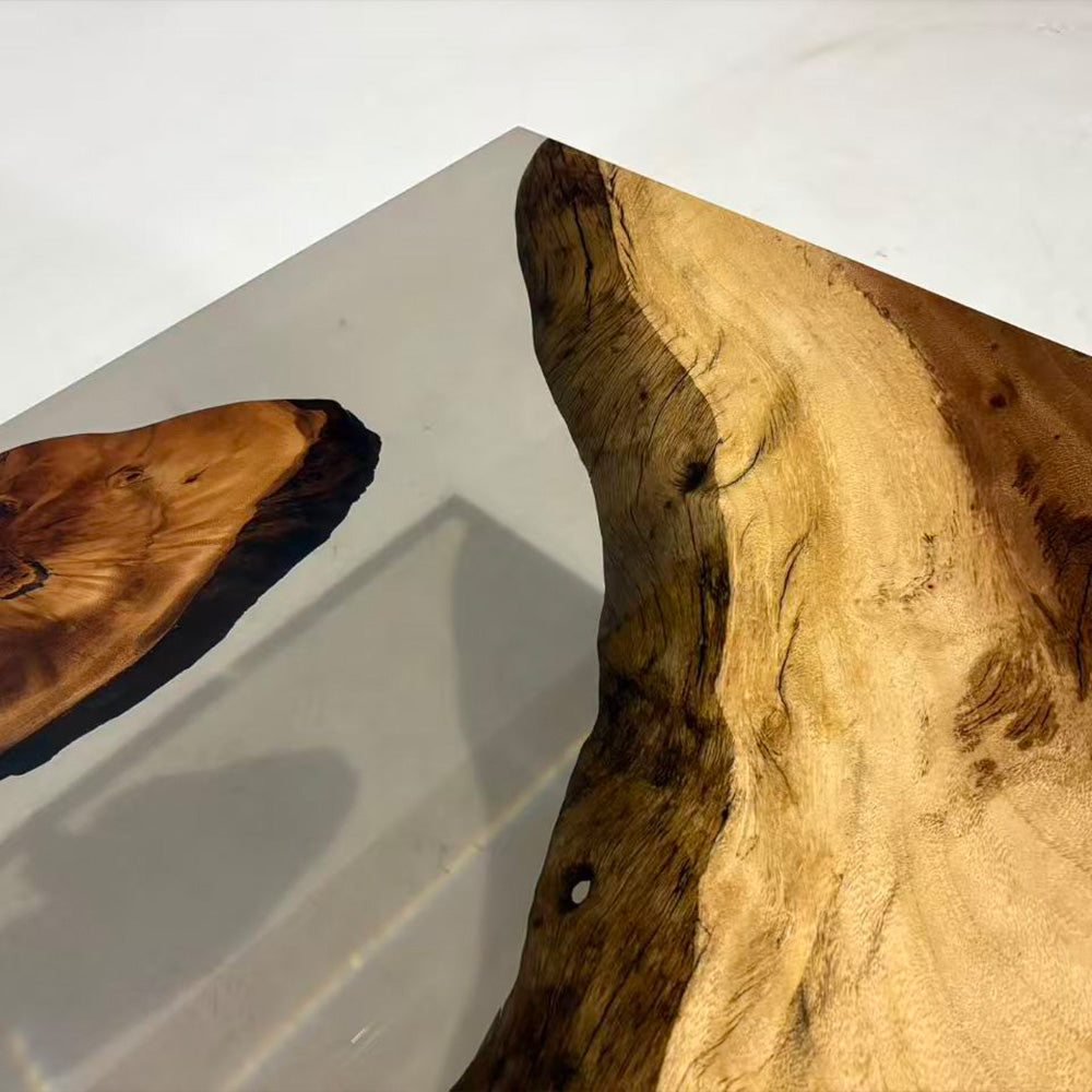 Walnut Gray Transparent Square Epoxy Table