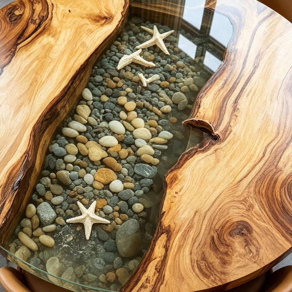 Whimsical Round Walnut Round Epoxy Table - Perfect for Breakfast Nooks & Beach Houses RT34 in Charleston