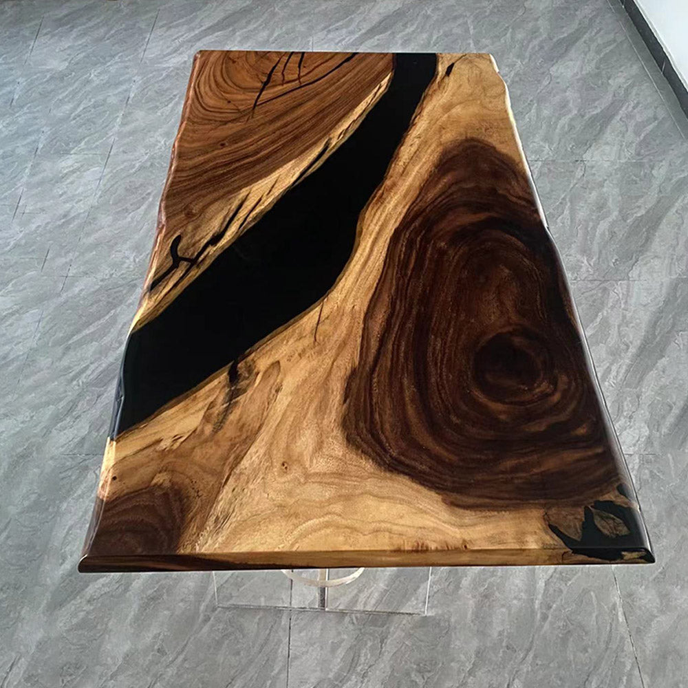 Walnut Live Edge Black River Resin Epoxy Table 