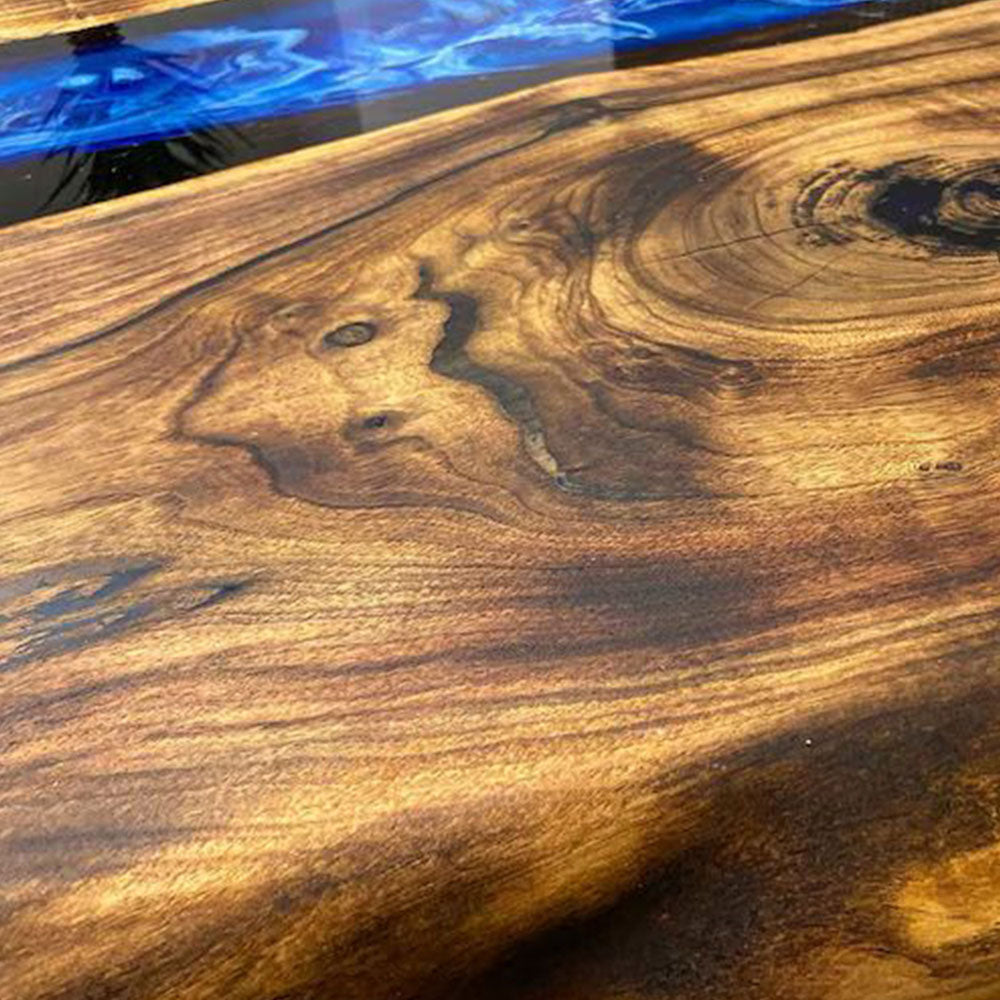 Custom Walnut Live Edge Blue River Epoxy Resin Table in Los Angeles