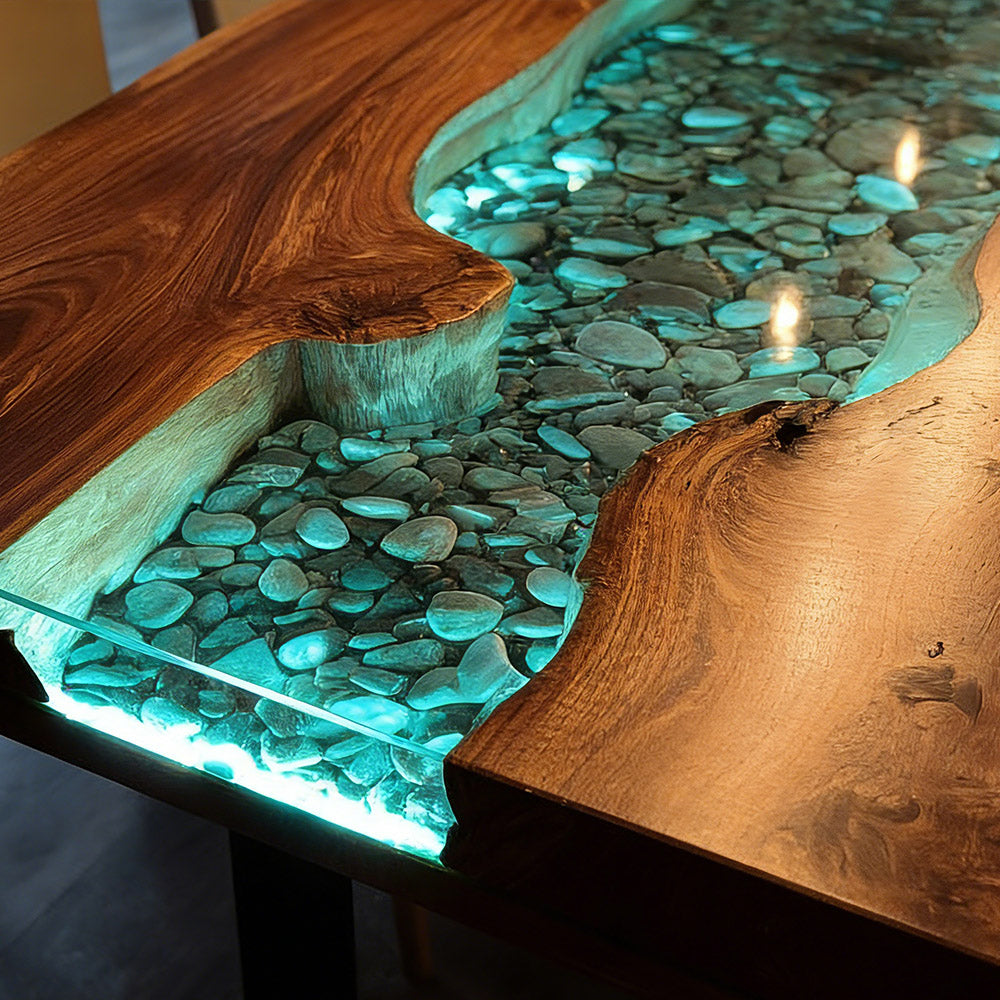 Custom Solid Walnut LED Epoxy Table for High-End Decor KCT64
