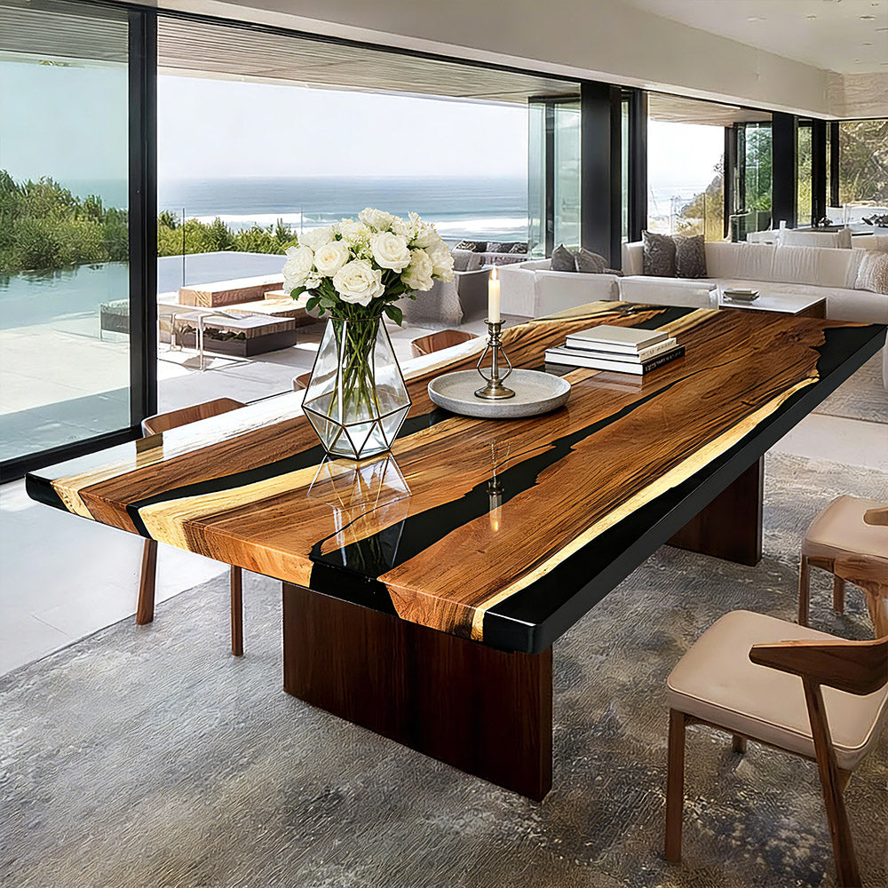 American Loft Solid Black Walnut Dining Dark Epoxy River Epoxy Table