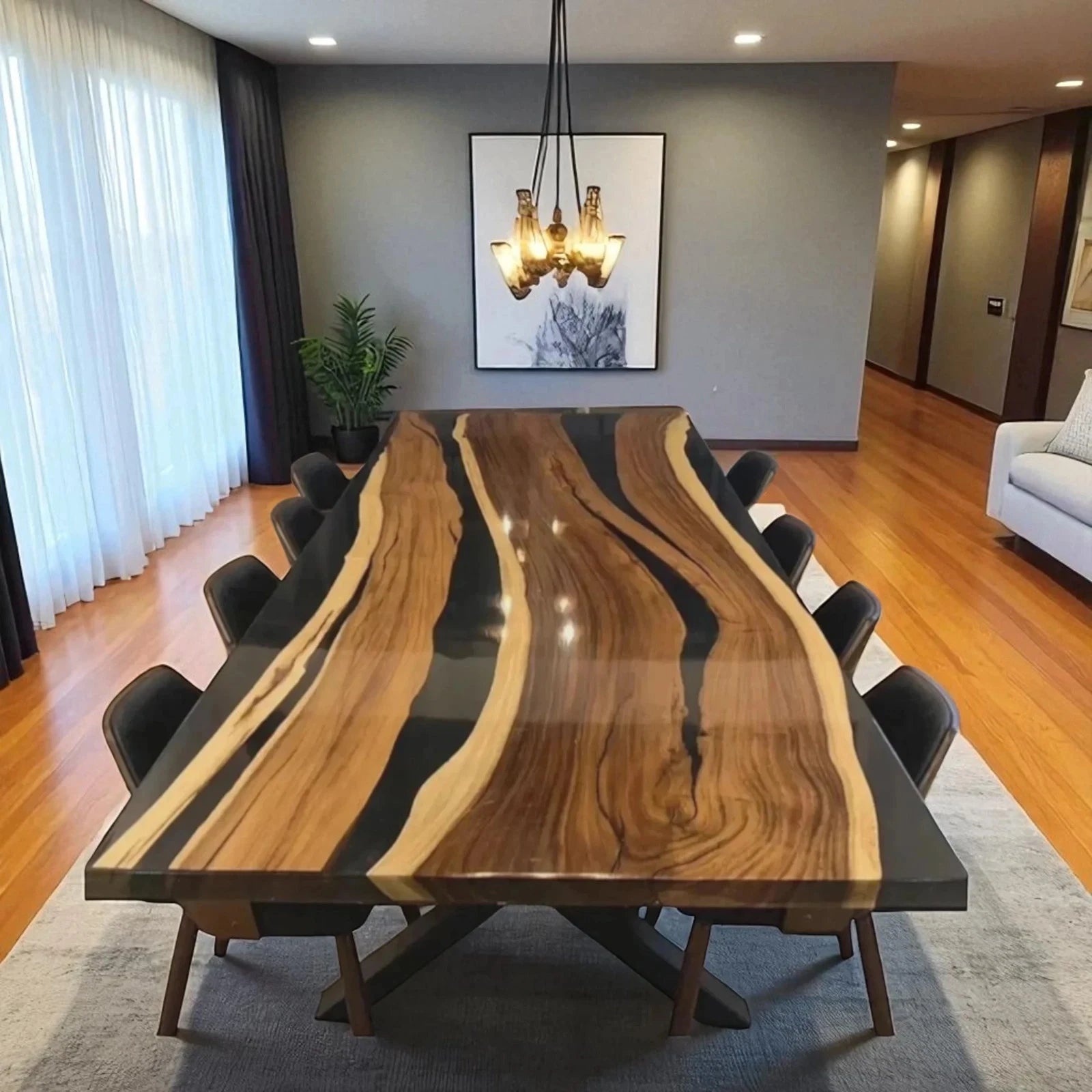 American Loft Solid Black Walnut Dining Dark Epoxy River Epoxy Table