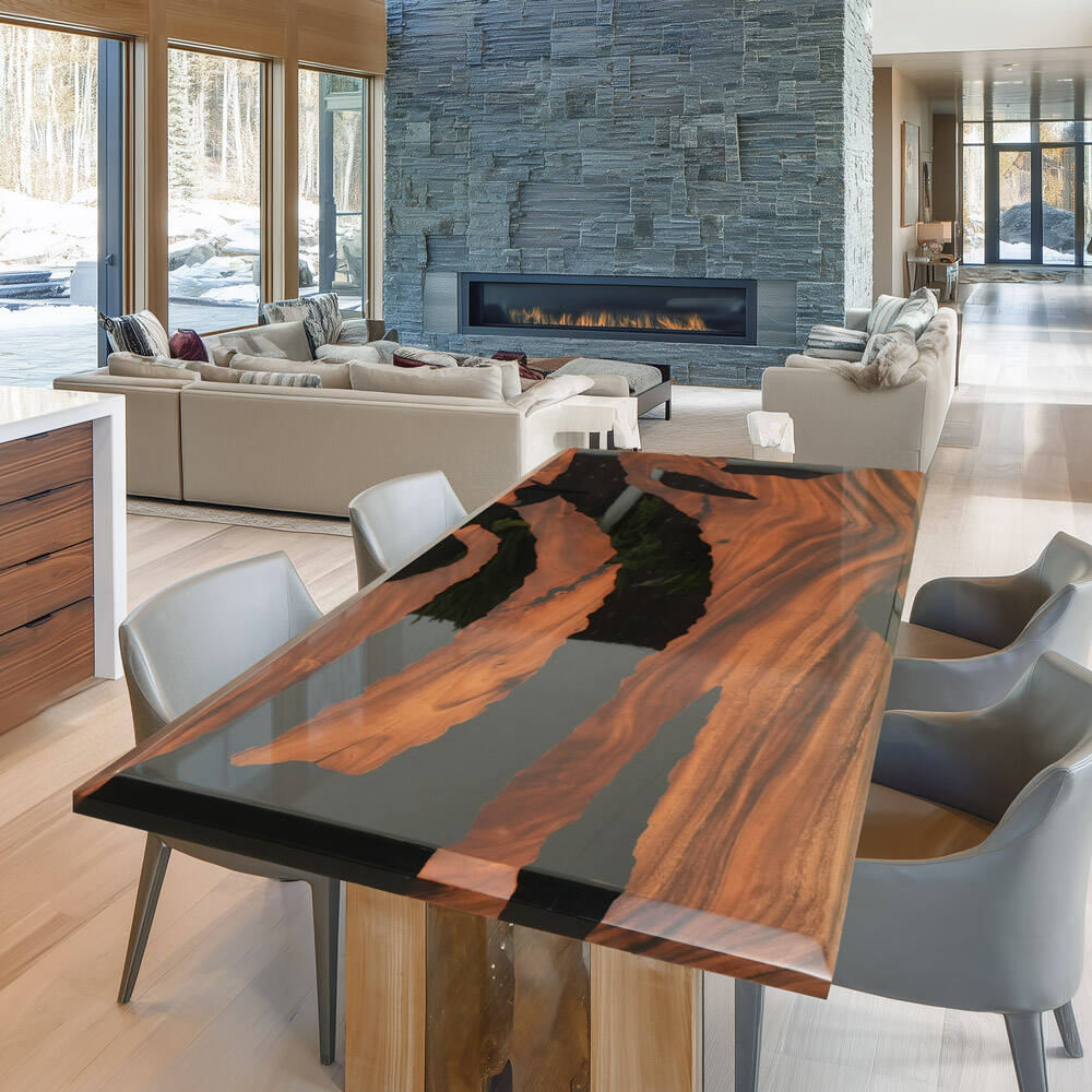 KAZANAHOME Walnut Black Resin Epoxy Table 30.31"W×72.04"L
