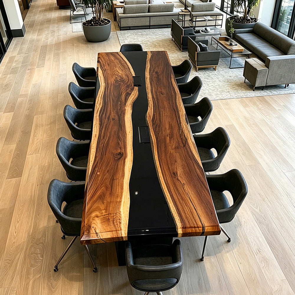 KAZANAHOME Walnut Black River Epoxy Conference Table in San Diego