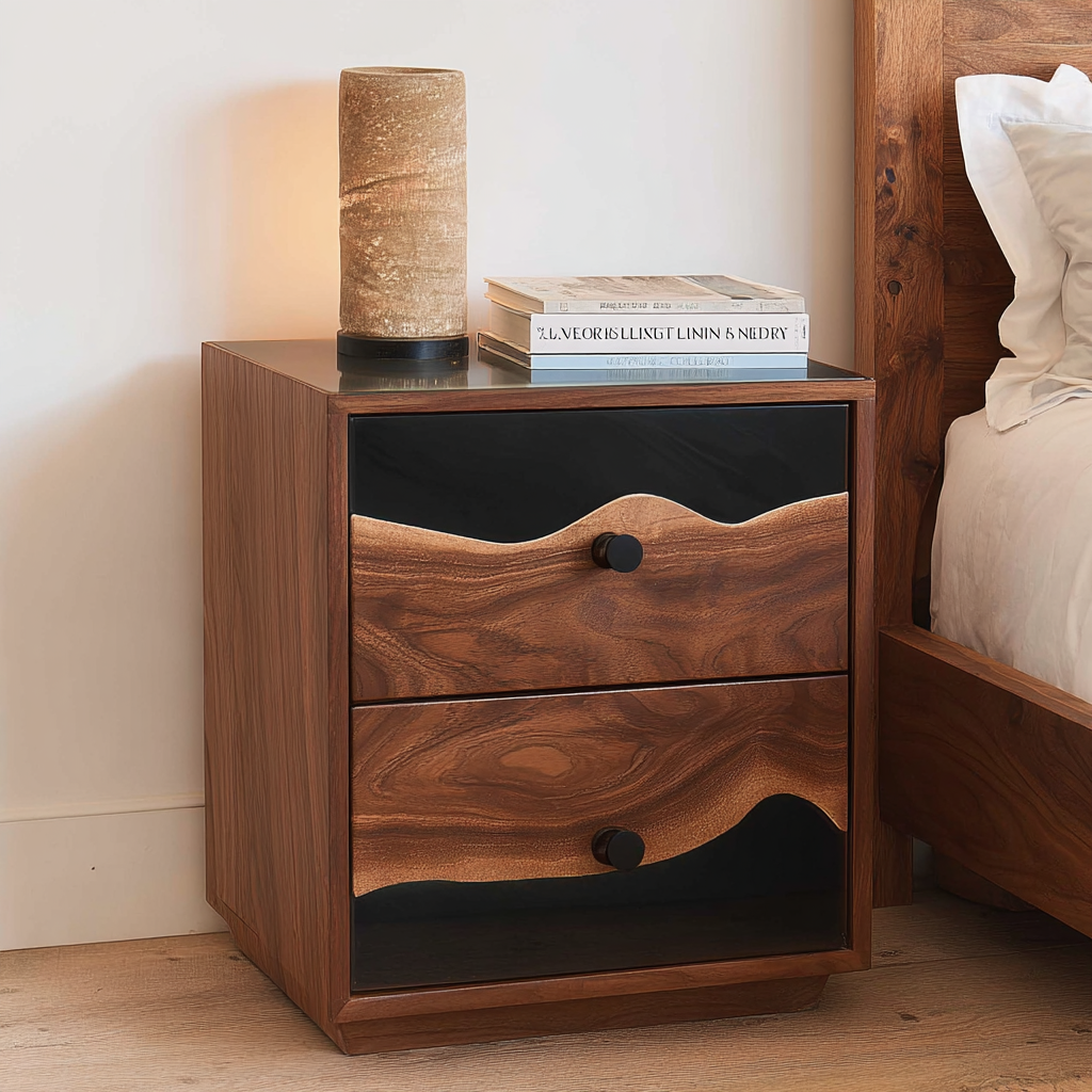 Mid-Century Walnut Side Epoxy Table – Epoxy Nightstands Table in New York 