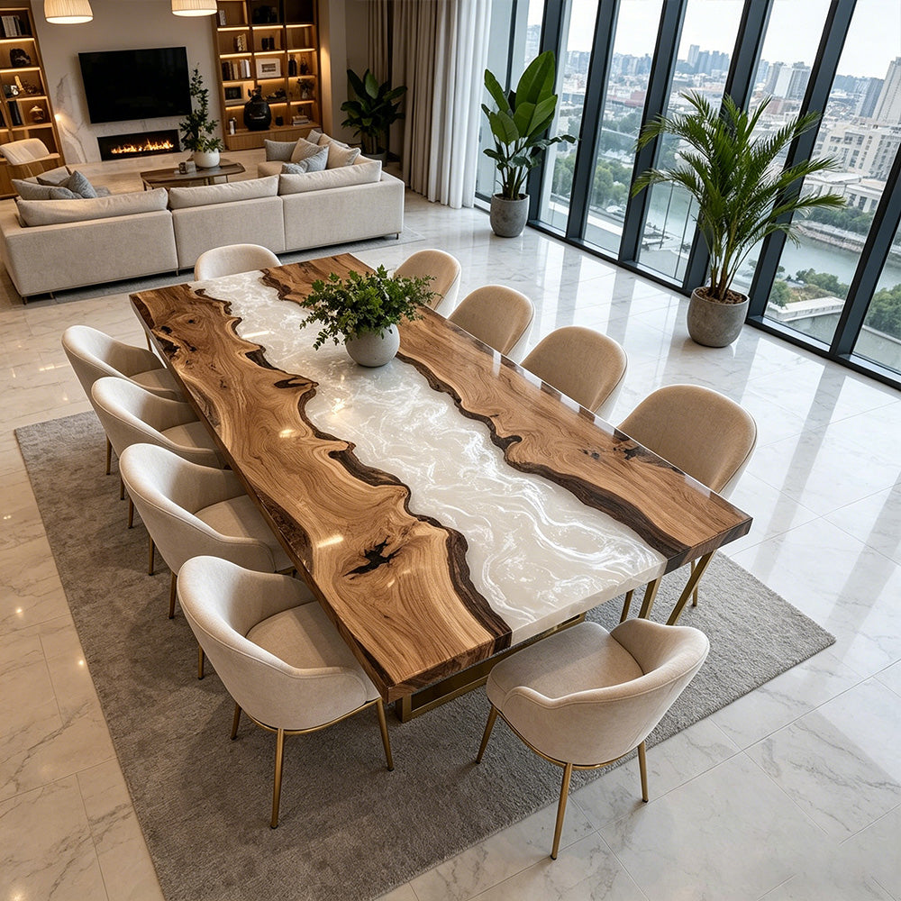 Futuristic Walnut Wood River Epoxy Table - Contemporary Urban Decor in Brooklyn 