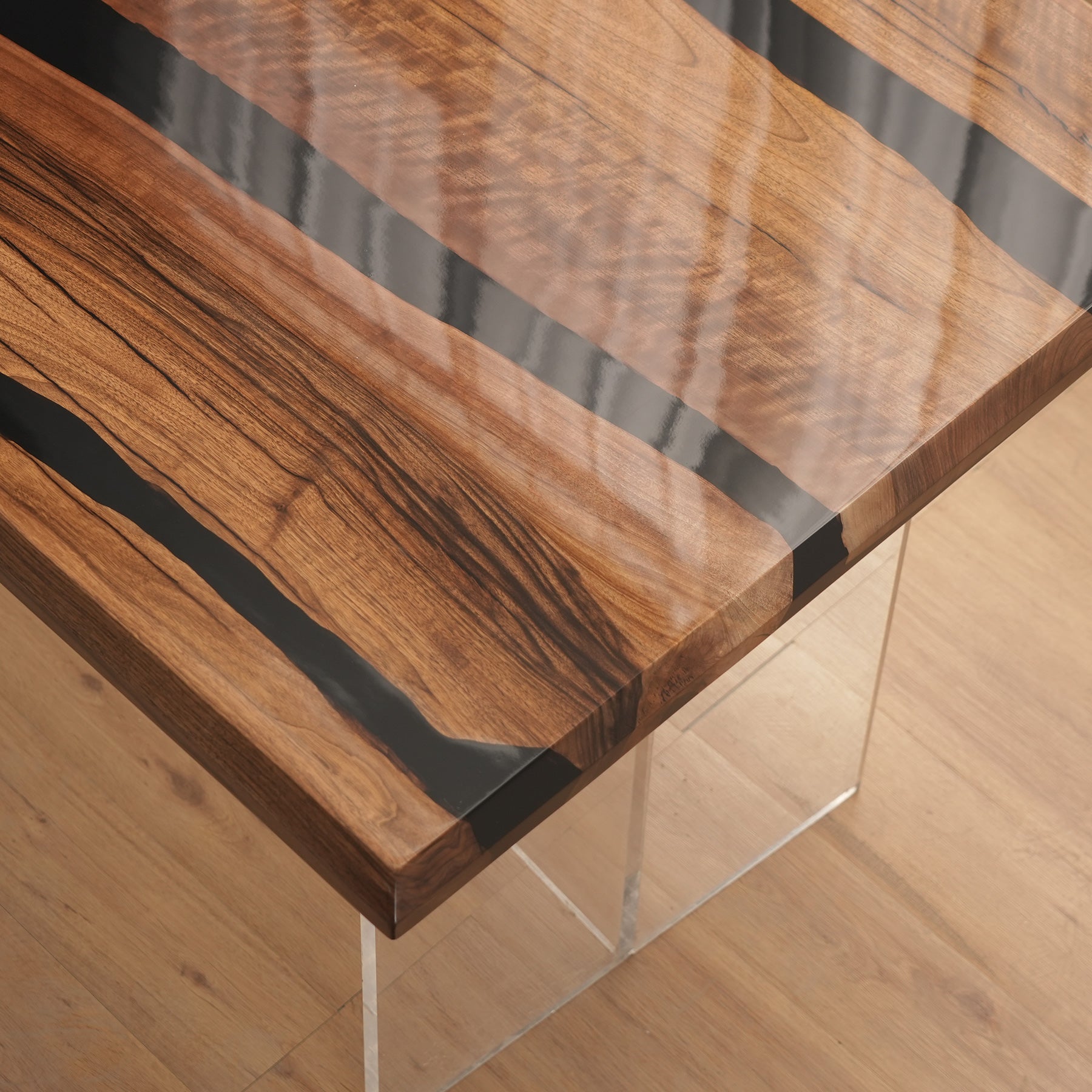 Black Walnut Resin River Epoxy Table in Los Angeles 