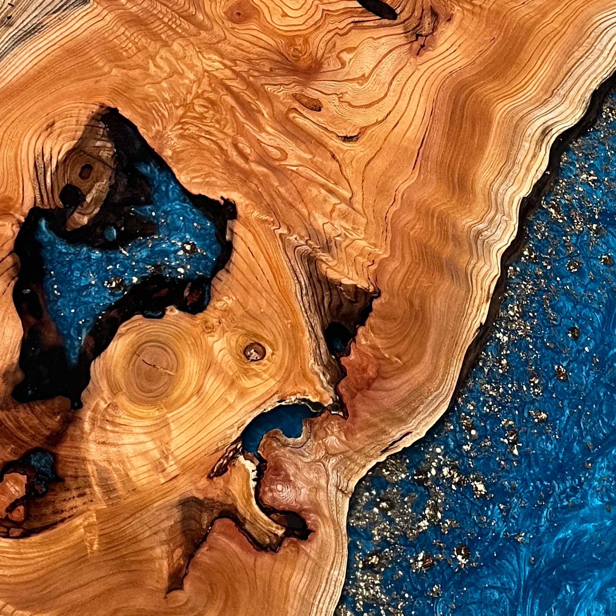 Custom Blue Galaxy Beech Wood Epoxy Table in Seattle