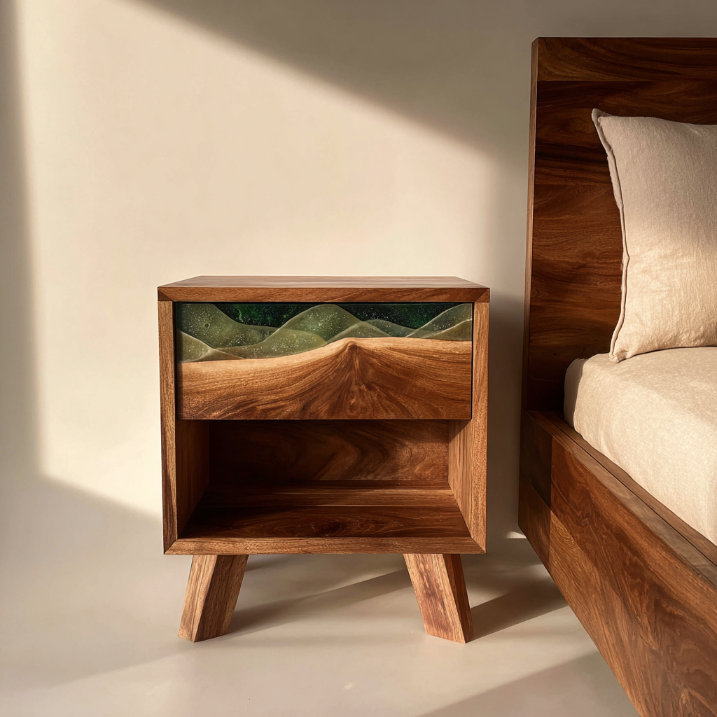 Wood Emerald Epoxy Beside Table – Epoxy Nightstands in Miami 