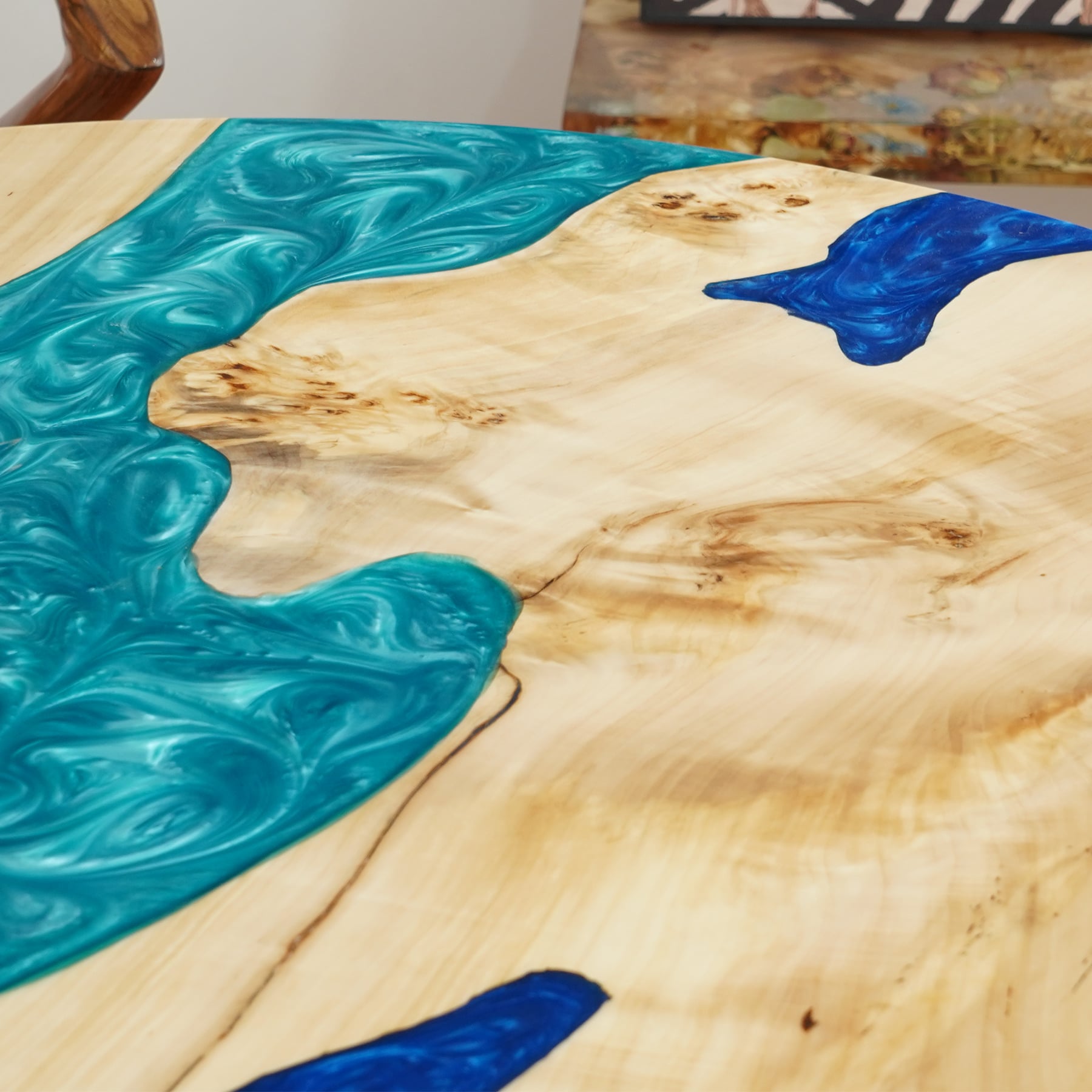 Kazanahome Wood Round Resin Epoxy Table