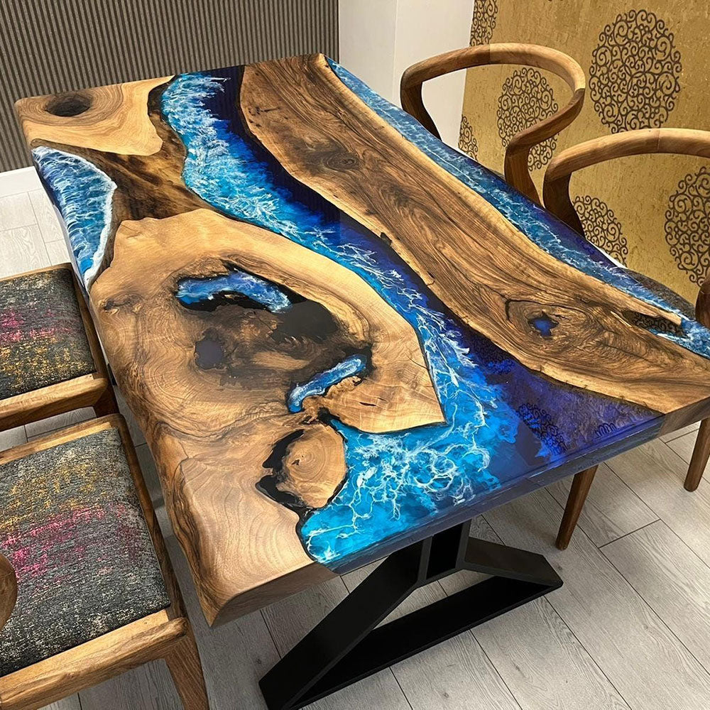 Custom Black Walnut Epoxy Ocean Dining Table CT72