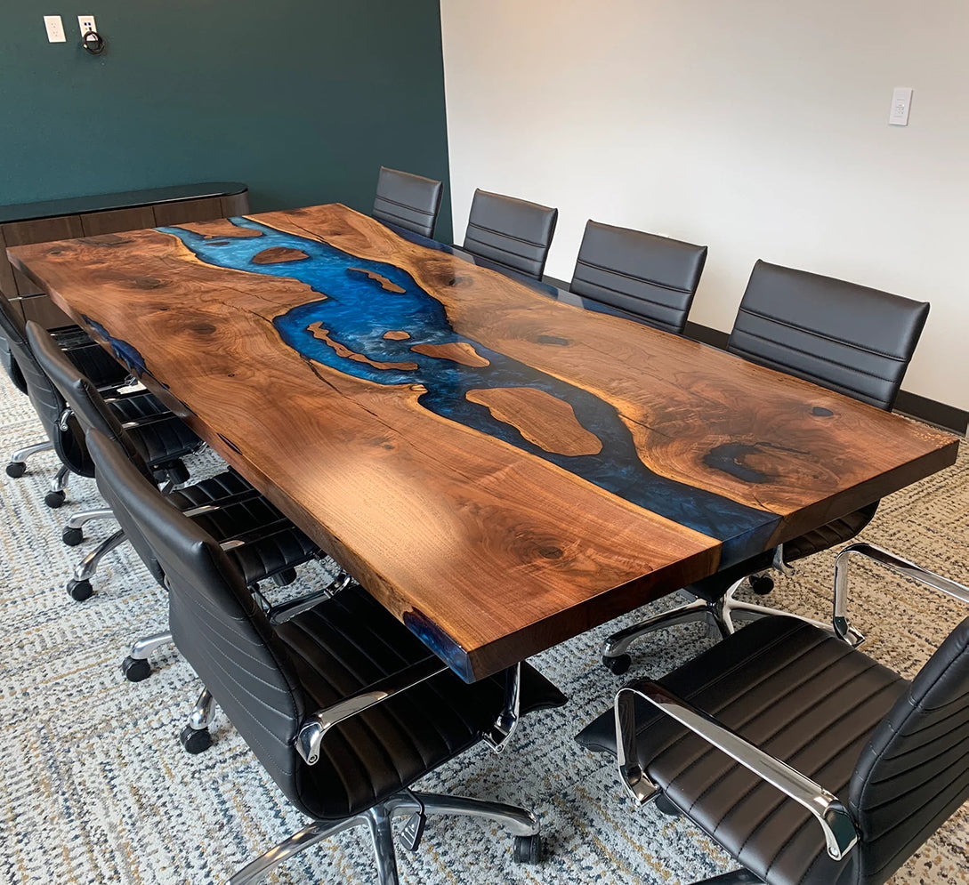 Custom Black Walnut River Conference Epoxy Table CT69