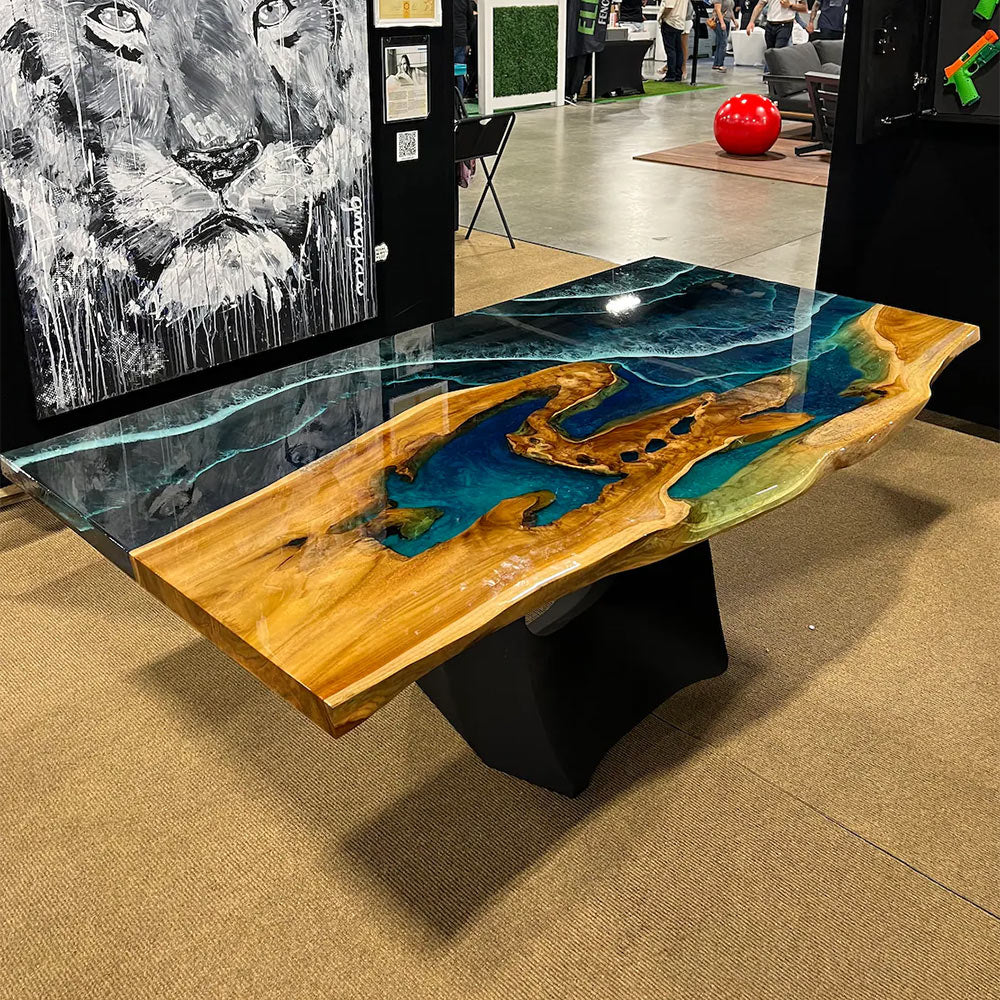 Ocean Wave Walnut Wood Epoxy Dining Table - Kazanahome