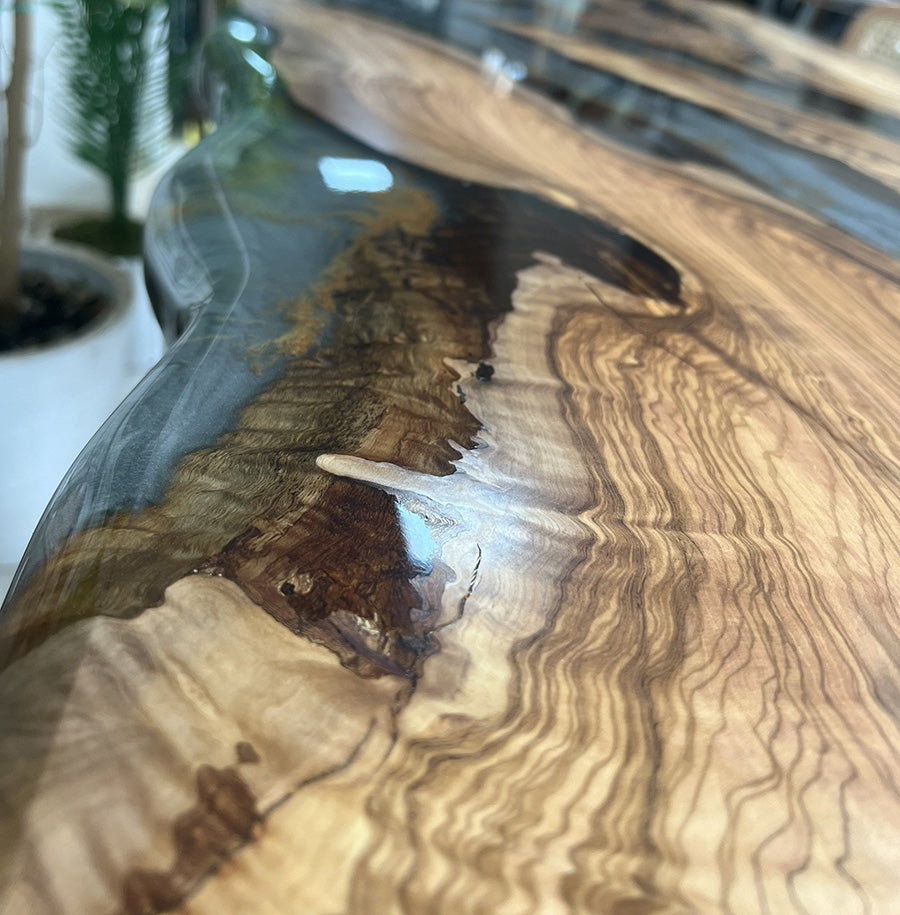 Custom Olive Epoxy wood resin tables - kazanahome