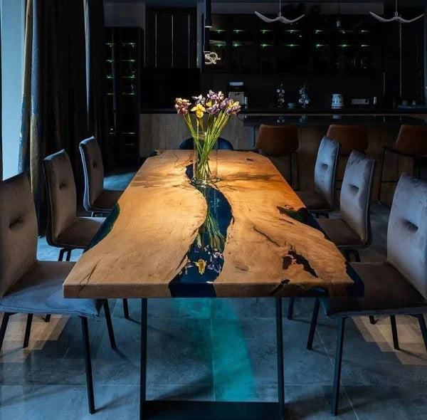 Walnut Wood Sapphire Blue Epoxy River Table - Kazanahome