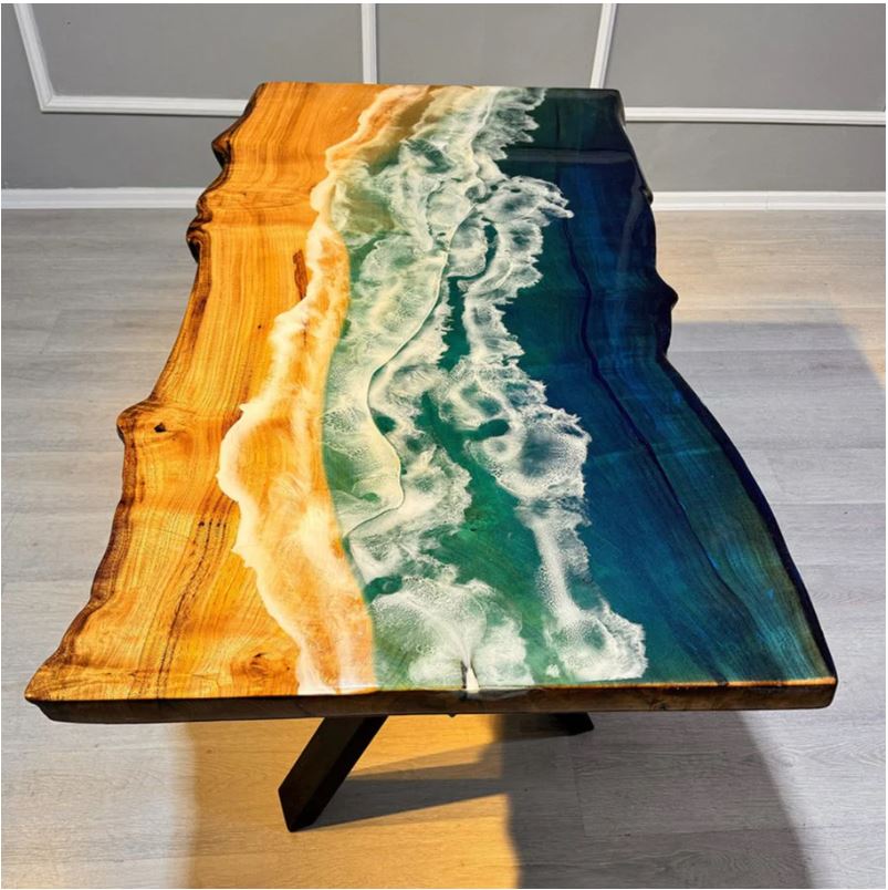 Custom Poplar Wave Ocean Epoxy Table Deposit $2500 for Rob