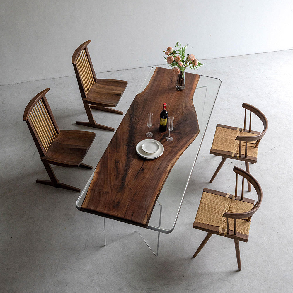 Clear Epoxy Resin Table with Black Walnut Wood - Kazanahome