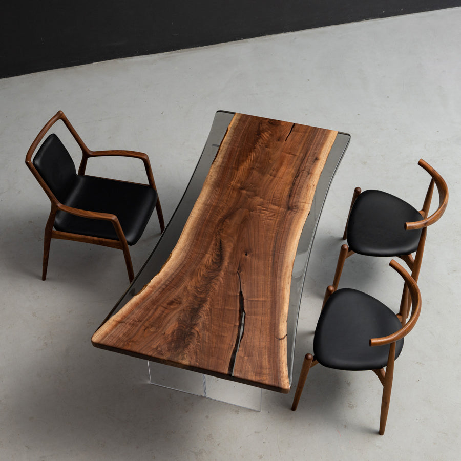 KAZANA Black Walnut Epoxy Resin C Arc Edge Table 36.02"Wx 67.32"L