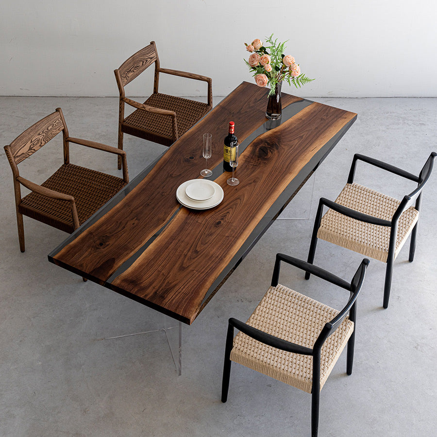 KAZANA Black Walnut Epoxy Resin River Table 31.57"W 79.53"L