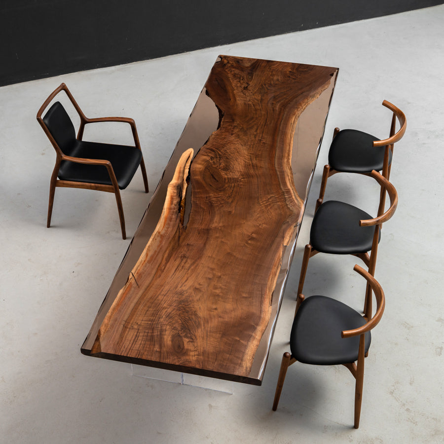 KAZANA Dining Table Black Walnut Epoxy Resin Table 35.43"Wx 114.2"L