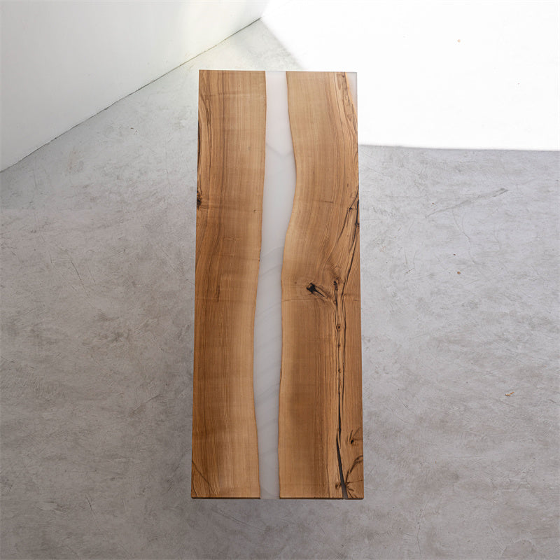 KAZANA Handmade Ash Epoxy Resin White River Table 33.46"Wx 98.46"L