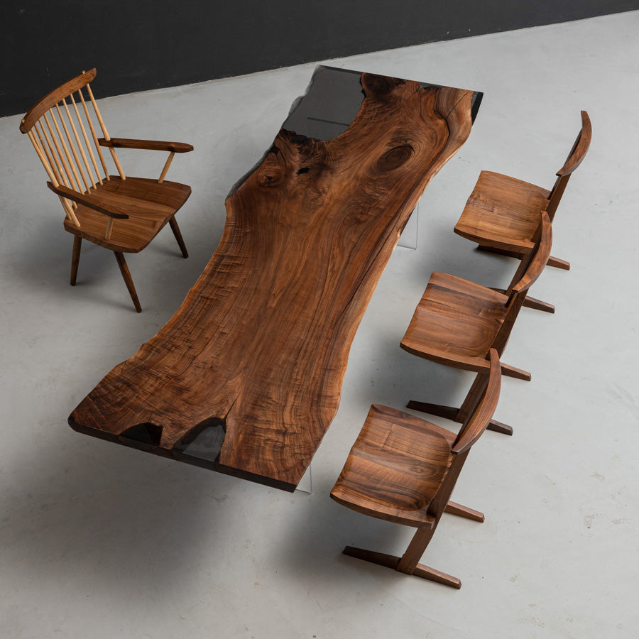 KAZANAHOME Handmade Black Walnut Epoxy Resin Live Edge Table