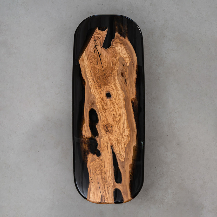 KAZANA Olive Wood Clear Epoxy Resin Arc Edge Dining Table