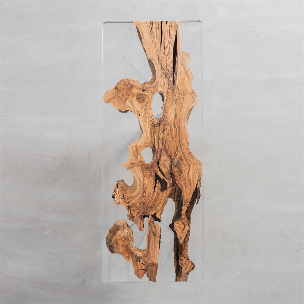 KAZANA Olive Wood Clear Epoxy Resin Dining Table 33.74"W 96.89"L