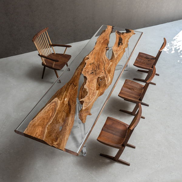 KAZANA Olive Wood Clear Epoxy Resin Dining Table