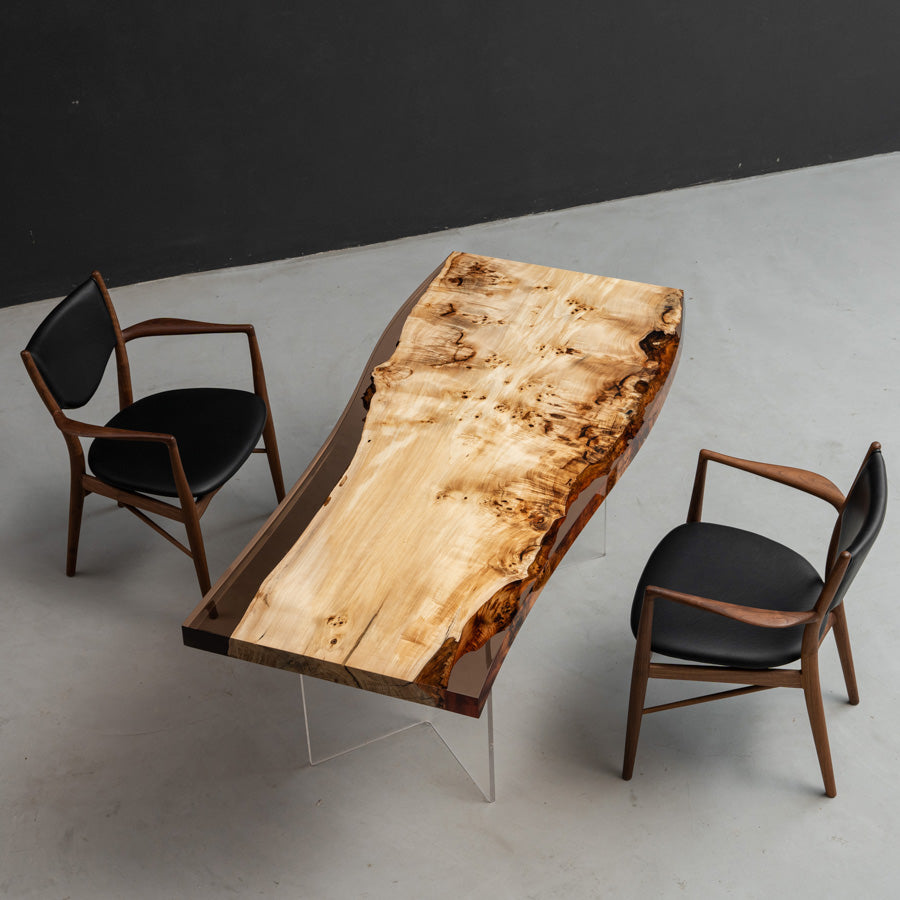 KAZANA Poplar Wood Epoxy  Live Edge Table 28.74"W 66.85"L