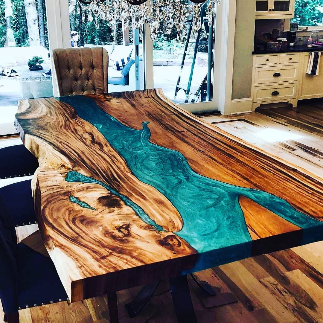 Custom Peacock Blue Epoxy Table Difference $500 for Sharna
