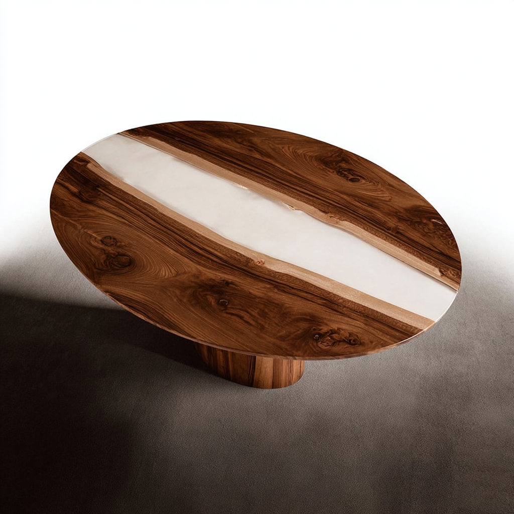 Custom Black Walnut Milk White Oval Edge Resin Epoxy Table CT135