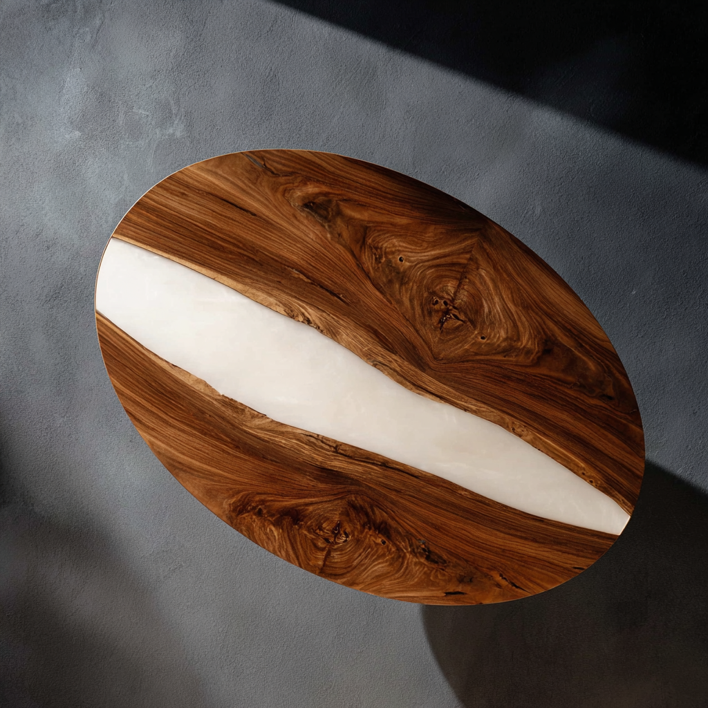 Custom Black Walnut Milk White Oval Edge Resin Epoxy Table CT135