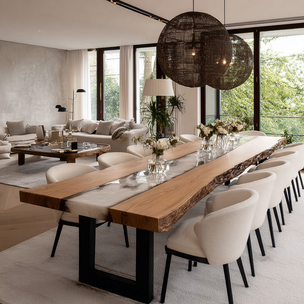 Walnut Pearl White Epoxy Table KCT87 - for Upscale Dining Rooms
