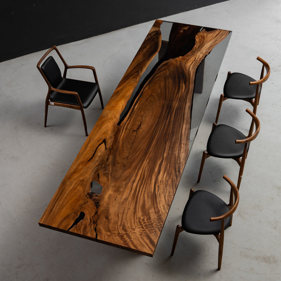Walnut Wood Epoxy River Table Dining - Kazanahome