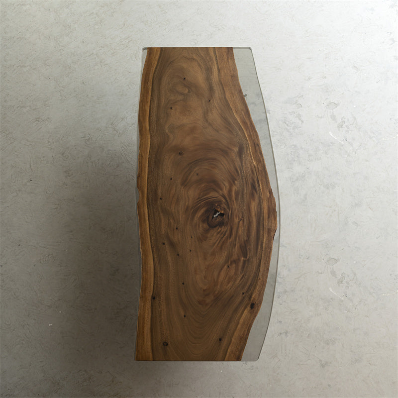 Walnut Wood Epoxy Side Arc Dining Table Live Edge 35.31W 117.9L