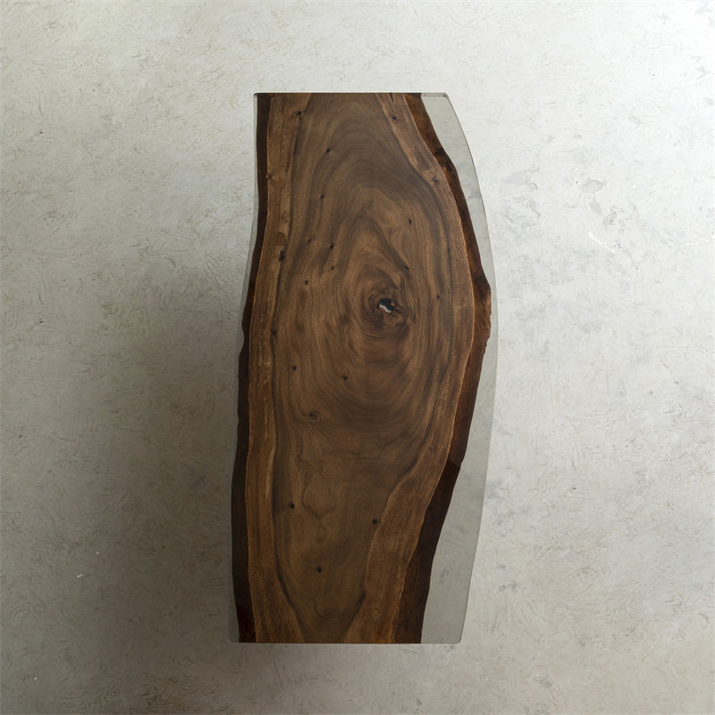 Walnut Wood Epoxy Side Arc Dining Table Live Edge 35.31W 117.9L